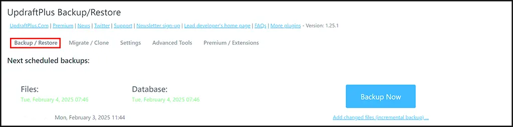 UpdraftPlus - backup your website