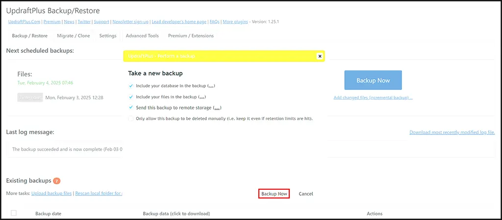 UpdraftPlus - backup your website