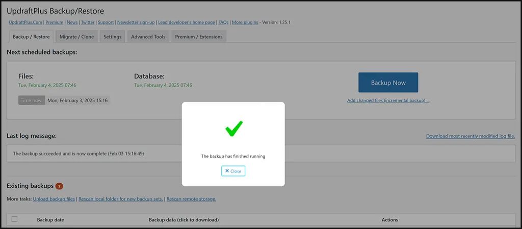 UpdraftPlus - backup your website